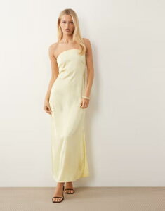 �s�[�V�[�Y ���f�B�[�X �g�b�v�X �����s�[�X �T�e�� �}�L�V Pieces bandeau maxi satin dress in pale banana French vanilla