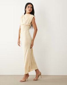 �G�C�\�X ���f�B�[�X �g�b�v�X �����s�[�X �M���U�[ �~�f�B ASOS DESIGN ruchedetail shoulder pad midi dress in lemon