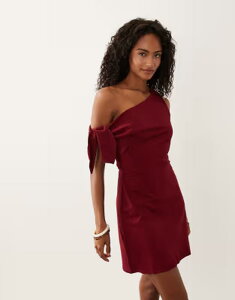 �G�C�\�X ���f�B�[�X �g�b�v�X �����s�[�X �~�j ASOS DESIGN off shoulder bow detail mini dress in wine ���C��