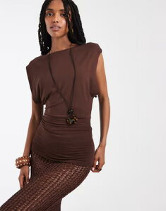 �G�C�\�X ���f�B�[�X �g�b�v�X T�V���c �M���U�[ ASOS DESIGN slouch relaxed neck ruched waistank top in chocolate �`���R���[�g