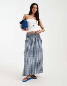 �G�C�\�X ���f�B�[�X �{�g���X�J�[�g �}�L�V ASOS DESIGN shirred waist maxi skirt plaid - part of a set Blue Check �u���[