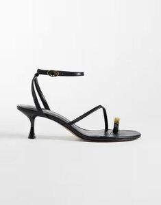 �}���S ���f�B�[�X �V���[�Y �T���_�� ���U�[ �t�F�C�N���U�[ �q�[�� Mango faux leather strappy heeled sandals withardware detailing Black �u���b�N