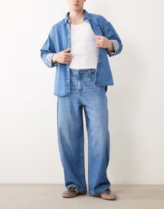 �W���b�N �A���h �W���[���Y �����Y �{�g���X �f�j���p���c �W�[���Y Jack & Jones Joey barrel jeans in faded mid wash Blue Denim �f�j��