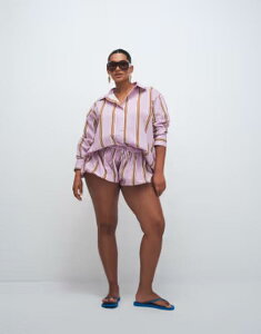 �G�C�\�X ���f�B�[�X �{�g���X �n�[�t�p���c�E�V���[�c �v�����g �V���[�g�p���c ASOS Curve ASOS DESIGN Curve bubble hem shorts in lilac striped print Lilac stripe ���C���b�N