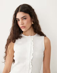 �~�X�Z���t�t���b�W ���f�B�[�X �g�b�v�X �^���N�g�b�v Misselfridge button up tank with frill hem in cream �N���[��