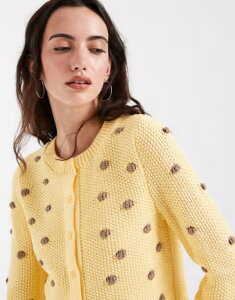 �G�C�\�X ���f�B�[�X �A�E�^�[ �J�[�f�B�K�� �h�b�g�� �h�b�g �j�b�g ASOS DESIGN knit shrunken cardigan in buttermilk polka dot Buttermilk Dot �h�b�g