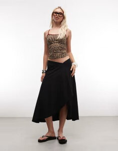 �G�C�\�X ���f�B�[�X �{�g���X�J�[�g �W���[�W�[ ASOS DESIGN jersey hanky hem skirt with button detail Black �u���b�N