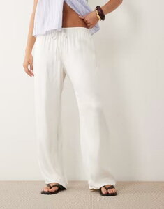 �G�C�\�X ���f�B�[�X �{�g���X �J�W���A���p���c ���C�h���b�O �T�e�� ASOS DESIGN satin wide leg pull on pants Ivory �A�C�{���[