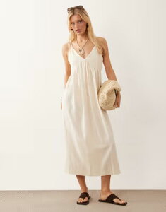 �G�C�\�X ���f�B�[�X �g�b�v�X �����s�[�X V�l�b�N ���l�� �}�L�V ASOS DESIGN linen blendeep v-neck maxi sundress Ivory �A�C�{���[