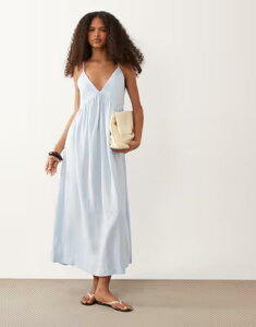 �G�C�\�X ���f�B�[�X �g�b�v�X �����s�[�X ���l�� �}�L�V ASOS DESIGN linen blendeep v maxi sundress Blue �u���[