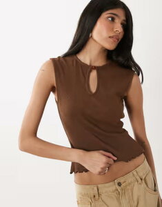 �~�X�Z���t�t���b�W ���f�B�[�X �g�b�v�X �^���N�g�b�v ���u Misselfridge ribbed tank top with keyhole detail Chocolate �`���R���[�g