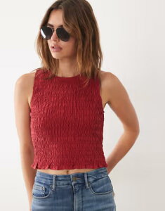 �}���S ���f�B�[�X �g�b�v�X �V���c �m�[�X���[�u Mango Siros crinkle sleeveless top - part of a set RED ���b�h