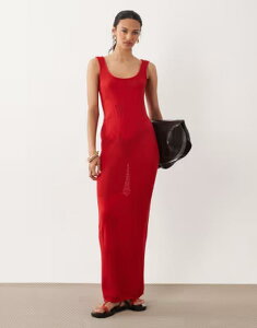 �G�C�\�X ���f�B�[�X �g�b�v�X �����s�[�X �t�����[�� �j�b�g �}�L�V �t�����[ ASOS DESIGN fine knit floral maxi dress red ���b�h