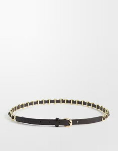 �}���S ���f�B�[�X �A�N�Z�T���[ �x���g ���U�[ �t�F�C�N���U�[ Mango faux leather slim belt withardware detailing BROWN �u���E��