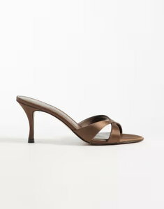 �}���S ���f�B�[�X �V���[�Y �T���_�� �q�[�� Mango crosstrap heeled mules Chocolate �`���R���[�g