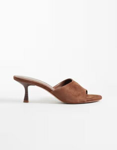 �}���S ���f�B�[�X �V���[�Y �T���_�� �X�G�[�h ���U�[ �q�[�� Mango 100% suede leather heeled mules Chocolate �`���R���[�g
