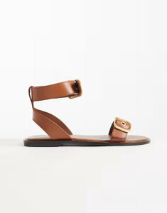 �}���S ���f�B�[�X �V���[�Y �T���_�� �X�G�[�h ���U�[ Mango 100% suede leather buckle detail flat sandals BROWN �u���E��