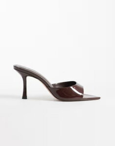�}���S ���f�B�[�X �V���[�Y �T���_�� ���U�[ �q�[�� Mango faux patent leather heeled mules in chocolate �`���R���[�g
