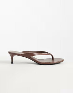 �}���S ���f�B�[�X �V���[�Y �T���_�� ���U�[ �t�F�C�N���U�[ �q�[�� Mango faux leather heeled flip flops in chocolate �`���R���[�g
