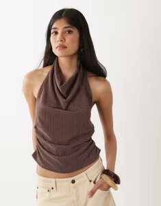 �~�X�Z���t�t���b�W ���f�B�[�X �g�b�v�X �V���c �z���^�[ Misselfridge crinkle halterneck top - part of a set BROWN �u���E��