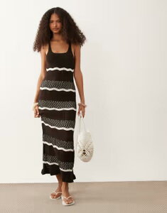 �~�X�Z���t�t���b�W ���f�B�[�X �g�b�v�X �����s�[�X �v�����g �}�L�V Misselfridge crochet maxi dress in chocolate striped print Brown Stripe �u���E��