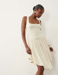 �G�C�\�X ���f�B�[�X �g�b�v�X �����s�[�X �~�j ASOS DESIGN square neck handkerchief hem dropped waist slinky mini dress inatural NATURAL