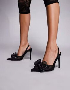 �p�u���b�N�f�U�C�A ���C�h�t�B�b�g ���f�B�[�X �V���[�Y �q�[�� Public Desire Wide Fitrisha heeled shoes with embellished bow detail Black �u���b�N