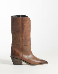�G�C�\�X ���f�B�[�X �V���[�Y �u�[�c�E���C���u�[�c ���U�[ ASOS DESIGN Cael premium clean pull on cowboy boots in burnished brown leather BROWN BURNISH �u���E��