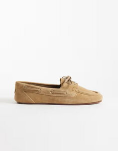 �}���S ���f�B�[�X �V���[�Y �X�G�[�h ���U�[ Mango 100% suede leather boat shoes in sand �T���h