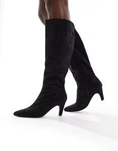 �Z�N�E�F�� ���f�B�[�X �V���[�Y �u�[�c�E���C���u�[�c SEQWL Starburst knee boots embellished Black embellished �u���b�N