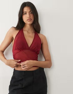 �G�C�\�X ���f�B�[�X �g�b�v�X �V���c ���b�V�� �V�A�[ �z���^�[ ASOS DESIGN sheer meshalter neck top in wine ���C��