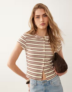 �~�X�Z���t�t���b�W ���f�B�[�X �g�b�v�X �V���c �v�����g Misselfridge short sleeve button up top in striped print Multi �}���`�J���[