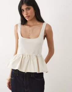 �~�X�Z���t�t���b�W ���f�B�[�X �g�b�v�X �V���c ���u Misselfridge ribbed tank top with poplin bubble hem in cream �N���[��