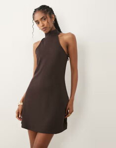 ���o�[�A�C�����h ���f�B�[�X �g�b�v�X �����s�[�X �~�j �z���^�[ River Island halterneck neoprene mini dress in dark brown �u���E��