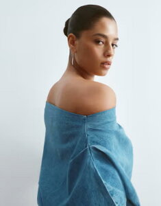 �A�����W ���f�B�[�X �g�b�v�X �����s�[�X �h���[�v �f�j�� �}�L�V ARRANGE Curve drapedenimaxi dress in mid wash Mid wash blue �u���[
