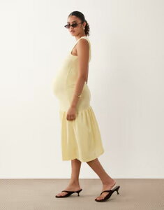 �}�}���C�V�A�X ���f�B�[�X �g�b�v�X �����s�[�X �~�f�B �m�[�X���[�u �}�^�j�e�B Mama.licious Mamalicious Maternity sleeveless drop hem detail midi dress in yellow Mellow Yellow �C�G���[