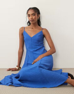 �}���S ���f�B�[�X �g�b�v�X �����s�[�X �}�L�V Mango seam detail strappy maxi dress in electric BLUE �u���[