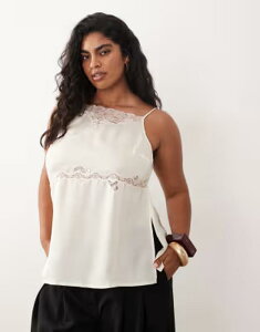 �G�C�\�X ���f�B�[�X �g�b�v�X �V���c �A�V�����g���[ ���[�X�g���� ���[�X ASOS Curve ASOS DESIGN Curve asymmetric neckline lace trim camin champagne �V�����p��