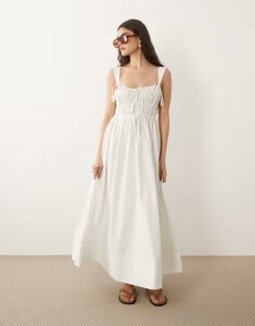 �G�C�\�X ���f�B�[�X �g�b�v�X �����s�[�X �M���U�[ �X�J�[�g �}�L�V ASOS DESIGN ruched bodice maxi sundress with full skirt and multi stitched hem WHITE �z���C�g