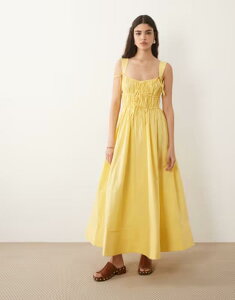 �G�C�\�X ���f�B�[�X �g�b�v�X �����s�[�X �M���U�[ �X�J�[�g �}�L�V ASOS DESIGN ruched bodice maxi sundress with full skirt and multi stitched hem in yellow �C�G���[