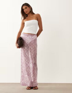�G�C�\�X ���f�B�[�X �{�g���X�J�[�g �V�A�[ �X�p���R�[�� ���[�X �}�L�V ASOS DESIGN sheer sequin lace mix maxi skirt in lilac ���C���b�N