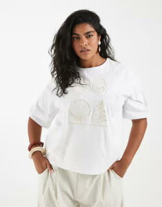 ���F�����[�_ ���f�B�[�X �g�b�v�X T�V���c Vero Moda Curve short sleeve T-shirt with shell fringing detail Sno white: Shell �z���C�g