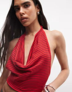 �t�����L�[�Y �r�L�j ���f�B�[�X �g�b�v�X �^���N�g�b�v �z���^�[ Frankies Bikinis x Jennie Kim halterneck top stripes Red stripe ���b�h