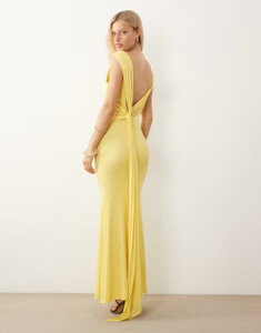 �G�C�\�X ���f�B�[�X �g�b�v�X �����s�[�X �w���J�� ���b�V�� �}�L�V ASOS DESIGN backless detail mesh maxi dress with train sash in lemon