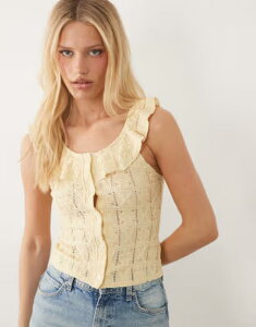 �~�X�Z���t�t���b�W ���f�B�[�X �g�b�v�X �^���N�g�b�v Misselfridge button up textu red broderie tank in butter yellow Buttermilk �C�G���[