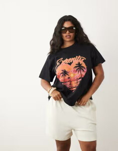 �G�C�\�X ���f�B�[�X �g�b�v�X T�V���c �O���t�B�b�N ASOS Curve ASOS DESIGN Curve Black baby tee with serenity sunset graphic Black �u���b�N