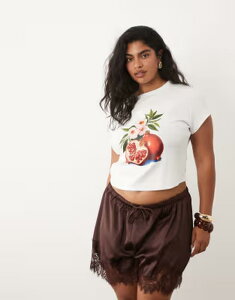 �G�C�\�X ���f�B�[�X �g�b�v�X T�V���c ���B���e�[�W �O���t�B�b�N ASOS Curve ASOS DESIGN Curve baby tee with vintage pomegranate graphic WHITE �z���C�g
