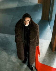 �U�E�t�����b�N ���f�B�[�X �A�E�^�[ �R�[�g �}�L�V The Frolic Exclusive faux fur oversized collar maxi coat BROWN �u���E��