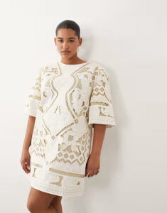 �A�����W ���f�B�[�X �g�b�v�X �����s�[�X �~�j �h�J ARRANGE Curve cutwork embroide red mini dress in cream �N���[��