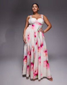 �G�C�\�X ���f�B�[�X �g�b�v�X �����s�[�X �t�����[�� �v�����g �}�L�V �t�����[ ASOS LUXE Curve premiumaxi dress in oversized floral print Pink floral �s���N